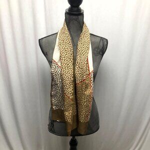Vintage Brown Cream Scarf Abstract Leaf Print 11.25 x 52in